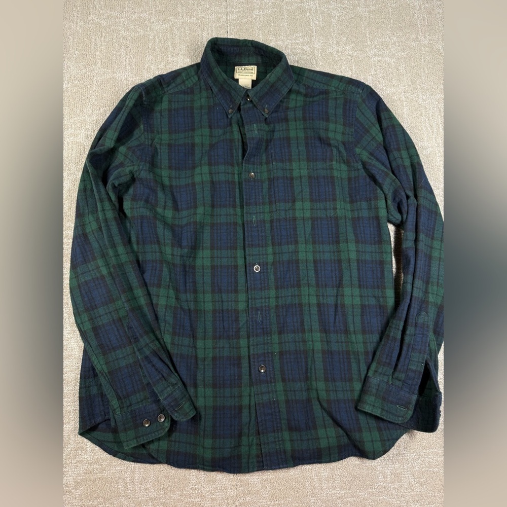 LL Bean Plaid Cotton Button Down Long Sleeve Flannel Shirt Mens Medium